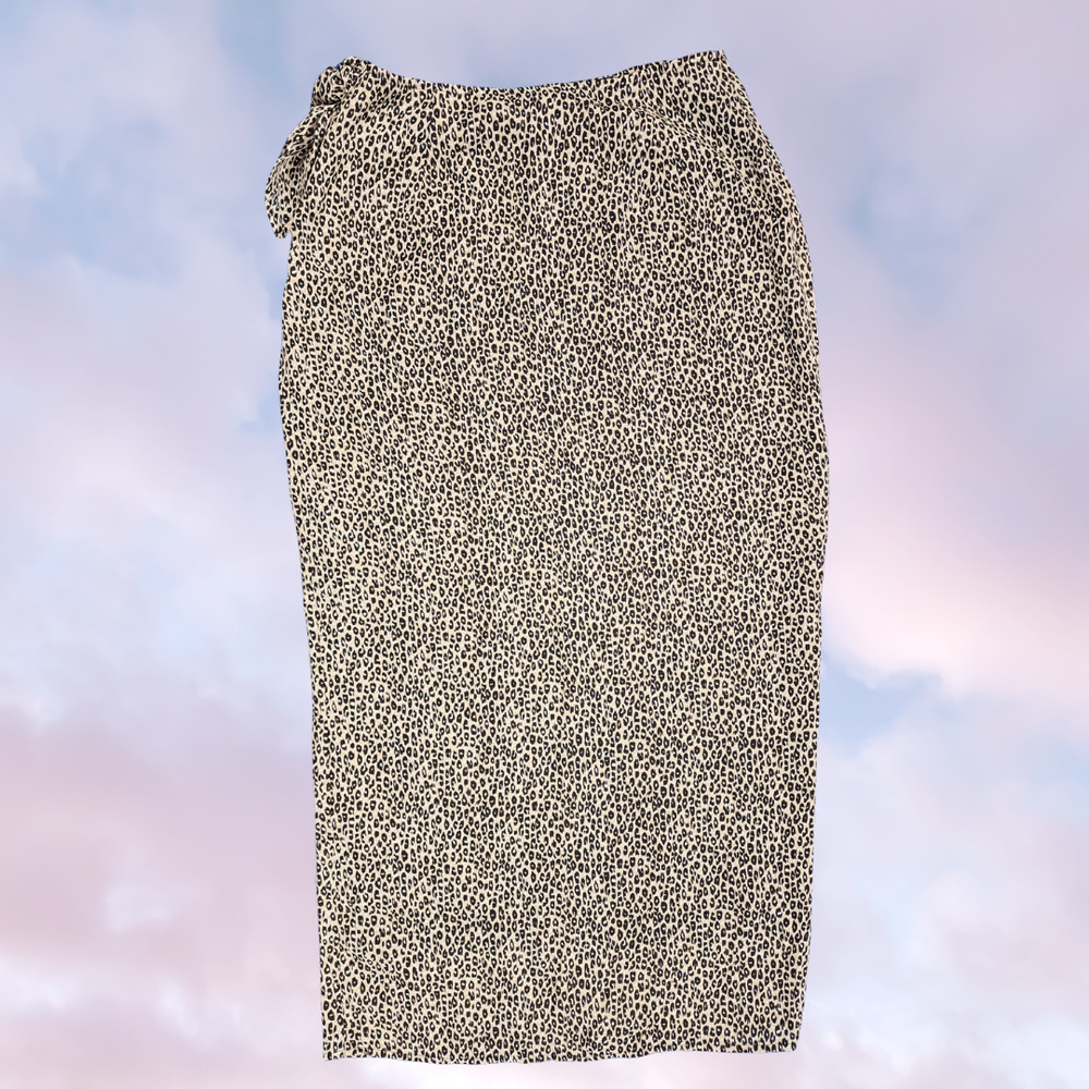 Vtg Patricia Jones USA Leopard Cheetah Print Long Maxi Wrap Tulip Skirt Sz 2P - Picture 2 of 4